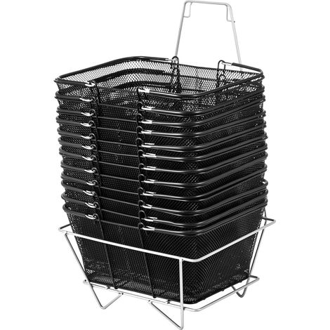 Panier de courses métallique noir, 12 pièces, avec poignées, robuste et pratique pour supermarchés, magasins et achats alimentaires. (1/5)