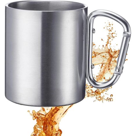 Mug en acier inoxydable avec anse mousqueton pour voyage 300 ml Argenté 61542270
