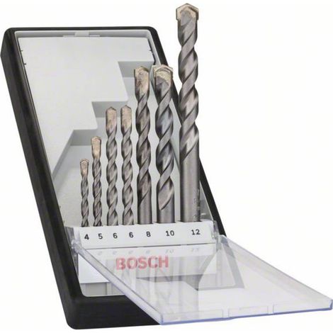 Bosch – Foret béton 7 pièces tige cylindrique – Diamètres 4/5/6/8/10/12 mm – Carbure de tungstène pour perçage efficace – Set Silver Percussion