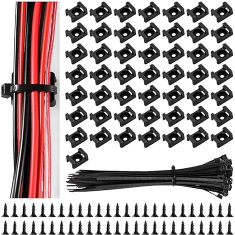 50 Ensembles 22.3 15.9 mm Attaches de Câble de Type Selle, Type Selle Support de Câbles, avec M3.5 Vis et Serre-Câbles, pour la Gestion des Fils, Noir (1/4)