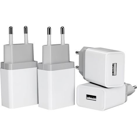 Chargeur USB 12 W 5 V/2,4 A [Lot de 4] – Adaptateur secteur / Prise de charge / Chargeur mural – Compatible Samsung, Xiaomi, OPPO, iPhone