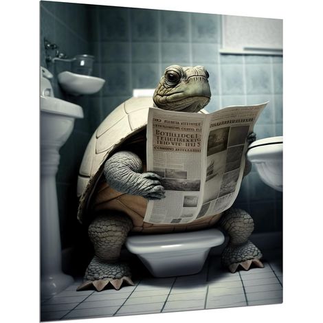Décor mural pour invités WC Tableau pour salle de bains Toilette Art imprimé sur 6mm HDF 30x40 cm Tortue Décor mural - Drôles tableaux en toile Affiche esthétique Décoration de pièce (1/5)