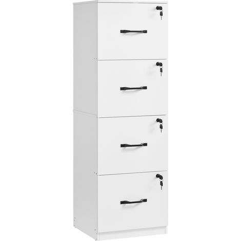 Meuble de Bureau, 4 Tiroirs Verrouillables, Tringles Réglables, Compatible avec Formats A4, Blanc (1/5)