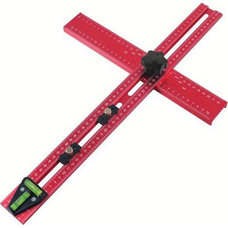 Bohrpositionierlineal, Mehrwinkel-Messwerkzeug aus T-förmiger Aluminiumlegierung, Holzmarkierungshilfe mit 2 Blöcken für die Holzbearbeitung (1/5)