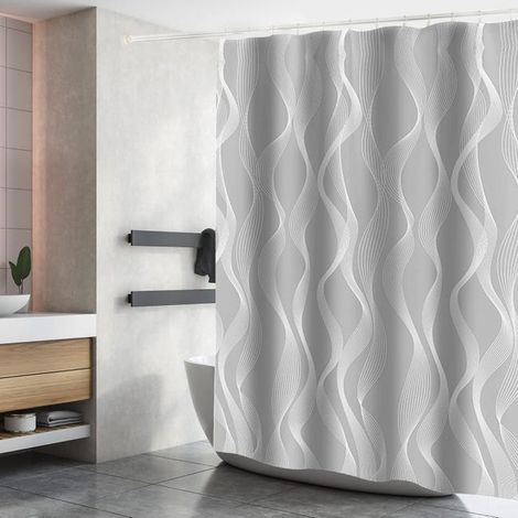 Tenda da doccia in poliestere, 180 x 200 cm, tessuto impermeabile, lavabile in lavatrice, con 12 ganci, colore grigio. (1/4)