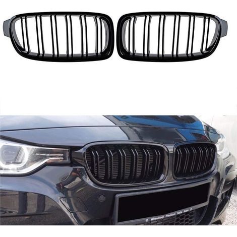 Noir brillant pour F30 F31 2012-2018 Série 3 318d 320d 330d 320i 328i 335i 335i xDrive Twin FIns Avant Kindey Paire de grilles de calandre pare-chocs avant (noir brillant) (1/4)