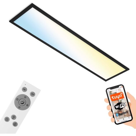 Plafonnier LED intelligent, Plafonnier Wifi Ultra plat, CCT, Variable, Commande vocale, Noir, 1000x250x66mm (1/5)