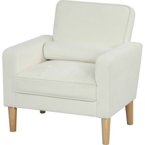 Fauteuil accoudoirs – Dossier inclinable, pieds hévéa, crème