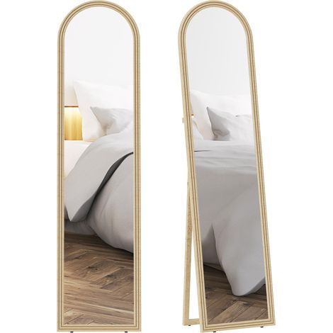 Miroir de sol arqué pleine longueur miroir sur pied cadre en effet imitation pierre pour salon chambre 40 x 160 cm beige