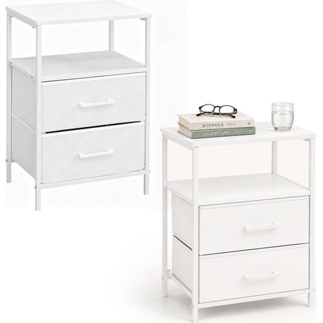 Relaxdays mesita de noche, pack de 2, 2 cajones y estantes, (Al x An x Prof.) 61 x 38 x 28 cm, mesa auxiliar, blanca (1/5)