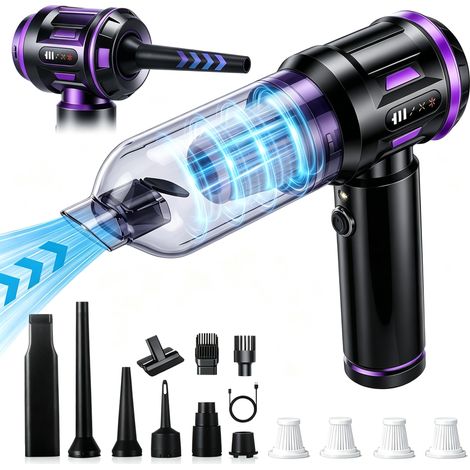 Aspirateur à main 4-en-1 sans fil, 3 vitesses, USB-C, LED