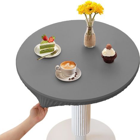 Nappes Rondes 100Cm avec Bord Élastique, Cuir PU Nappe Ronde, Gris Anti Taches Nappe De Table, pour Cuisine, Extérieur(Convient Aux Tables De 80-90cm) (1/5)
