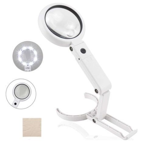 Lente d'ingrandimento portatile illuminata 5X/11X con supporto e 8 LED, lente d'ingrandimento da lettura, lente d'ingrandimento da tavolo con supporto pieghevole, per lettura, ispezione, saldatura, ar (1/4)