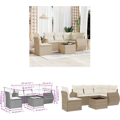 Salon de jardin avec coussins 6 pcs beige résine tressée - Ensemble Salon De Jardin - Mobilier De Jardin - Salon D'extérieur - Résine Tressée - Rotin Synthétique - Home & Living (1/3)