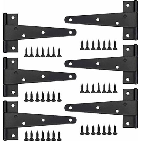Charnières pour meubles, charnières de porte robustes (lot de 6), 15 cm, charnières plates en acier inoxydable, charnières de porte en fer, charnières robustes pour portes et fenêtres (1/5)