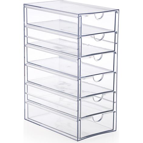 Boîte de rangement en acrylique avec tiroirs - Organiseur transparent pour coiffeuse - Boîtes de rangement pour cosmétiques, papeterie, sachets de thé, capsules de café (6 tiroirs) (1/5)