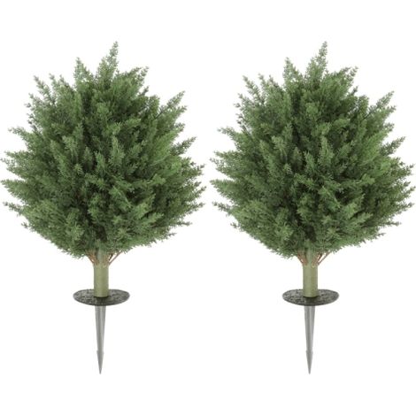 Set da 2 piante artificiali resistenti ai raggi UV: rami di cipresso artificiali con 387 foglie, altezza 60 cm, diametro 40 cm, con picchetto per fissaggio al suolo – verde naturale