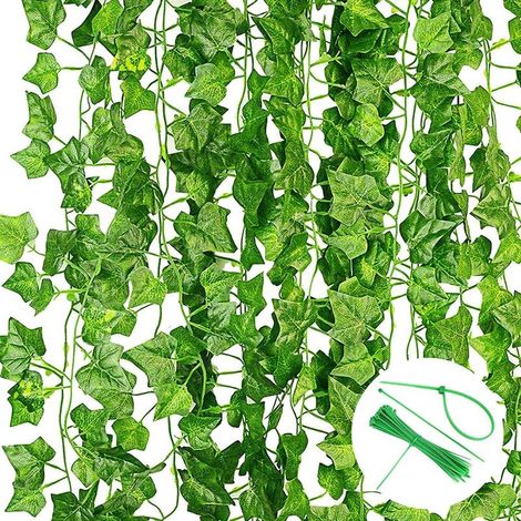 Guirnaldas de hiedra artificial, 12 piezas, planta artificial, decoración de hiedra artificial para celebraciones, bodas, jardines, interiores y exteriores (2,2 m, incluye bridas). (1/5)
