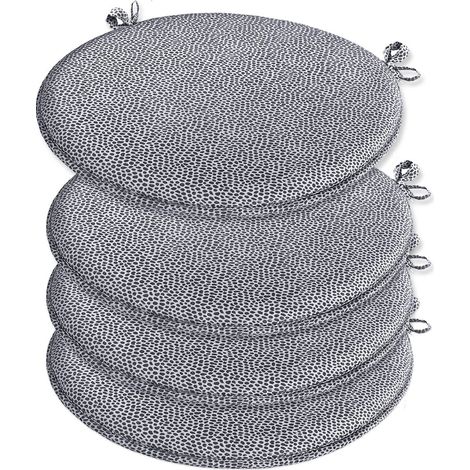 Set 4 Cuscini Sedia Maculati Rotondi Cotone Con Lacci Lavabili Morbidi Coprisedia Tondo - Grigio