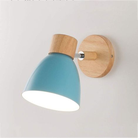 Lampe murale décorative nordique en métal et fer, style macaron, pour chambre, balcon, restaurant ou escalier. Culot E27, base en bois. (1/3)