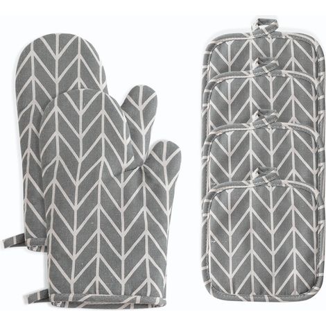 Gants de Four, Résistant à la Chaleur Gant Four en Coton, 1 Paire Gant Cuisine Coton avec 4 Maniques Cuisine, Antidérapant Gants de Cuisson, pour Cuisine, Cuisson, Pâtisserie, Grillage (1/5)