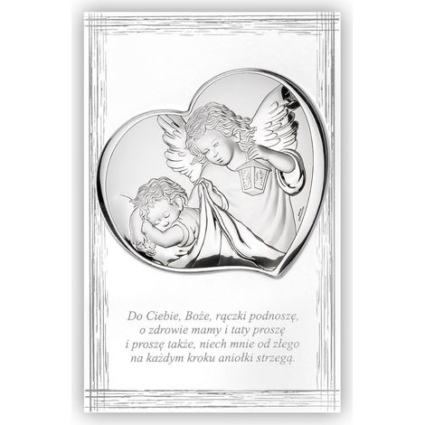 Quadro in argento raffigurante un angelo in una cornice con la preghiera "A te, o Dio, elevo le mie mani..." Rettangolo 766 9 x 13,5 cm (1/5)