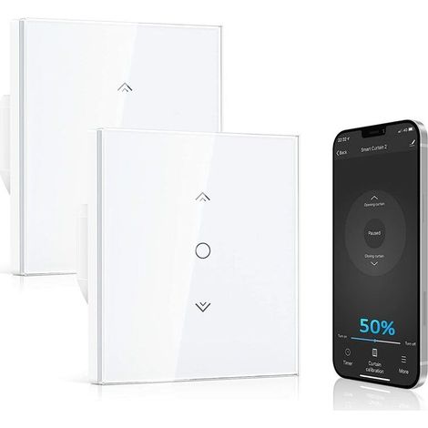 VURAHOME - 【Fonction Pourcentage】Interrupteur Volet Roulant Connecté, Commutateur Rideau Intelligent Alexa Google Home,Interrupteur Volet Roulant Wifi,Contrôle À Distance/Minuterie,Fil Neutre Requis 2 (1/5)