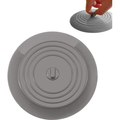 Bouchon de vidange, bouchon de baignoire en silicone, couvercle de vidange pour cuisine et salle de bain (gris) (1/5)