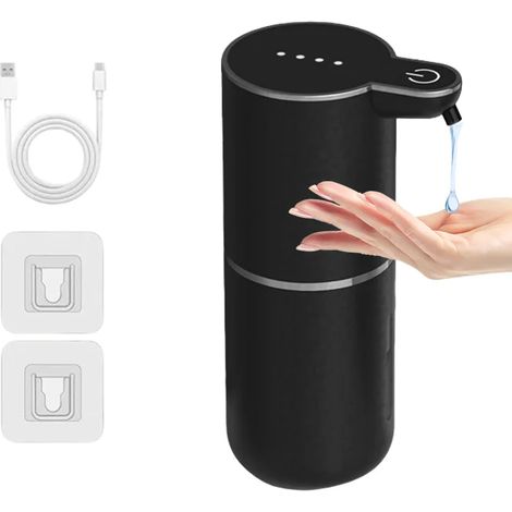 Distributeur de savon électrique rechargeable (gel noir) 380 ml, 4 niveaux de pression réglables, avec capteur automatique et pompe intelligente pour machine à laver. (1/5)