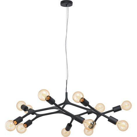 Lampadario A Sospensione Moderno Bocadella Acciaio Nero 12 Luci E27 (1/2)