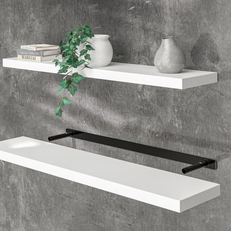 CASARIA® Floating Shelves Including Bracket  Wall Shelving Living Room Kitchen Bedroom Office  38mm Thick  Hidden Wall Fixing  15kg Capacity MDF  110cm white