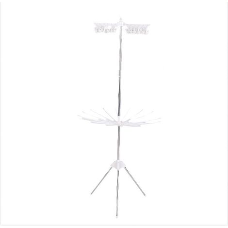SÈCHE-LINGE PLIANT, ROTATION 360°, 2 ÉTAGES, EN ACIER INOXYDABLE, BLANC, GAIN DE PLACE, RÉSISTANT (1/5)