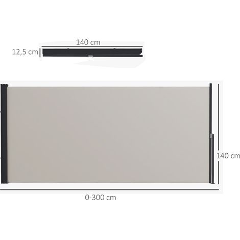Store latéral extensible 300 x 140 cm, brise-vue de jardin avec protection UV et coupe-vent, structure en métal et polyester gris clair (1/5)