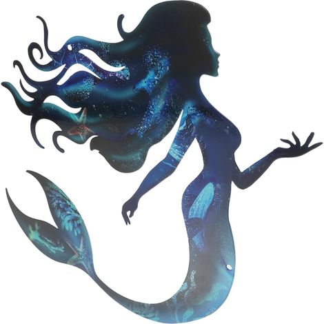 Décoration Murale en Fer Bleu Sirène pour Intérieur et Jardin (1/5)
