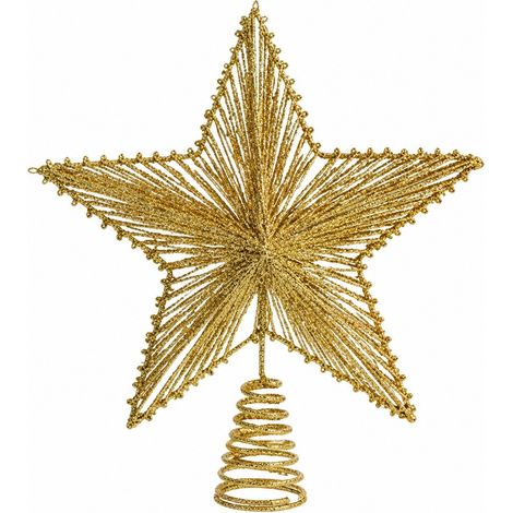 Étoile de sapin de Noël en métal doré pailleté, 35 cm, décoration de Noël dorée (1/5)