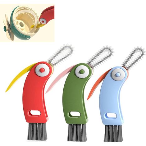 Lot de 3 Brosses Nettoyantes 3-en-1, Couvercles de Gobelets, Joints et Rainures, Pliable 180°, Vert Rouge Bleu (1/5)