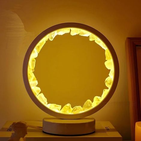 Lampe en Cristal Naturel, Trois Modes d'Éclairage, Luminosité Réglable, Alimentation par Port USB (Citrine Ronde Blanche) (1/5)