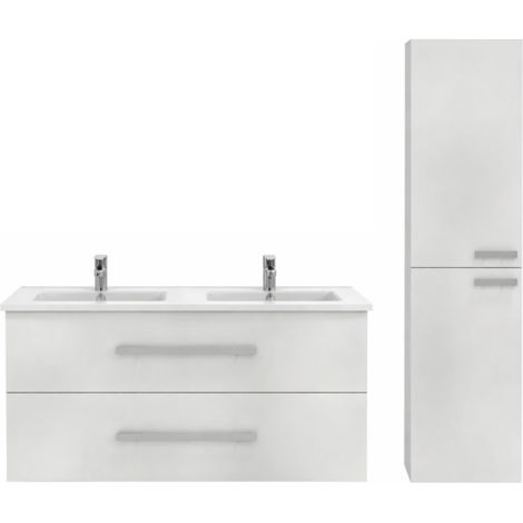 Mueble lavabo doble 120 cm JACOB DELAFON Ola up + columna de baño blanca