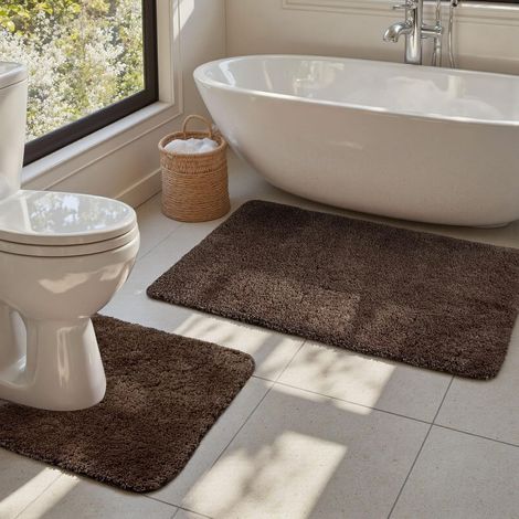 Lot de 2 tapis de bain en microfibre épaisse, tapis de bain et tapis contour WC antidérapants, super absorbants, ultra doux et lavables, 50 x 80 cm + 50 x 40 cm (1/5)