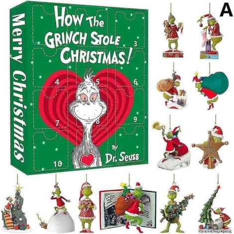 Compte à rebours créatif de Noël Grinch Boîte surprise Monstre vert Décorations de sapin de Noël Modèle de boîte surprise de Noël (1/3)