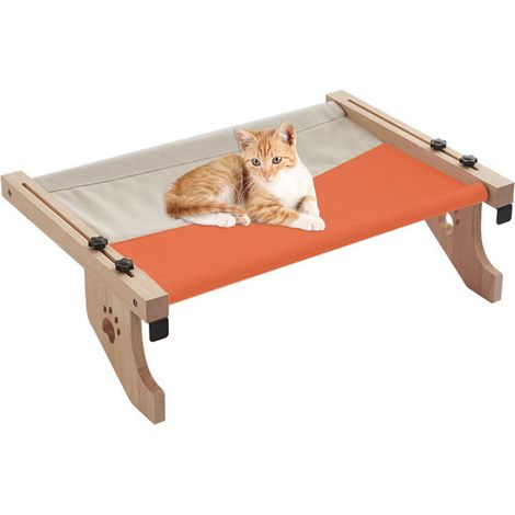 Hamaca para gatos, estructura de madera de haya, lona de algodón transpirable, soporta hasta 32 kg, para ventana o sala de estar. (1/5)