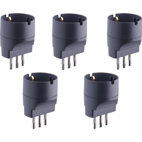 Electraline 92294 Set 5 Adattatori da Schuko a Spina Piccola 10A, Nero, Confezione da 5