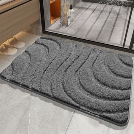 Bath Mat 40 x 60 cm Dark Grey, Microfiber Bathroom Rug, Non-Slip Bath Mat, Extra Absorbent, Fluffy Bathroom Mat (1/5)