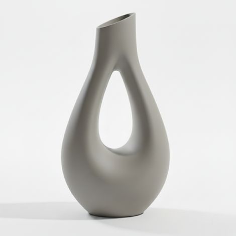 Vaso decorativo a forma di goccia, dal design minimalista grigio, ideale per fiori. (1/3)