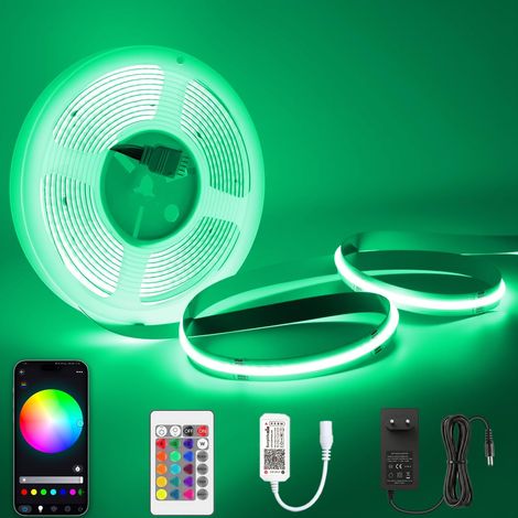 Ruban LED COB 24 V 10 m RGBW dimmable avec télécommande et bloc d'alimentation Bande LED COB RGB+blanc chaud 3000 K, contrôlable via application (1/5)