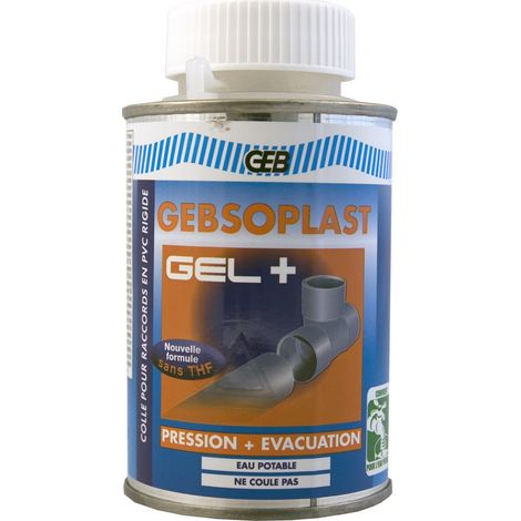 Colle PVC GEBSOPLAST GEL+ 250ml – Assemblage tubes et raccords sous pression – Résiste à l'eau chaude et froide – Temps de séchage 1h