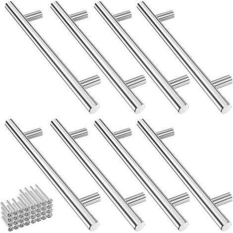 Pair Lntyq Lot de 8 Poignee de Meuble Cuisine Inoxydable Argent, Poignee Porte Cuisine Espacement des Trous de 128mm, Arrondi Poignées pour Placards avec Vis, poignée Tiroir pour Penderies, Tiroirs (1/5)