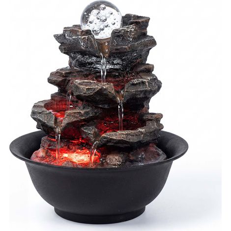 Spector Tabletop Water Fountain Indoor Water Feature LED Glass Ball Resin Brown (1/5)