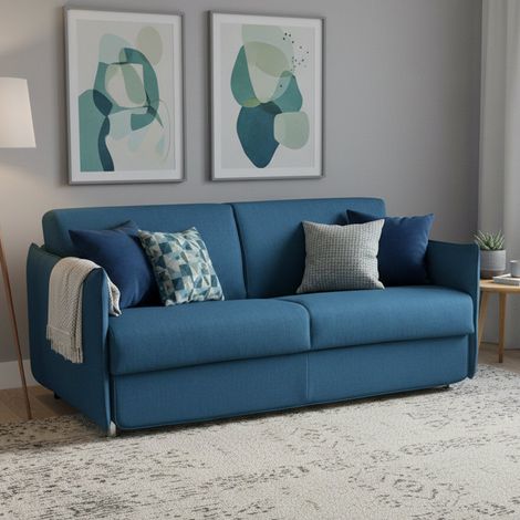 Sofá Cama 3 Plazas Gravere, Desenfundable, Con Almacenaje Made in Italy, Lavable, 200x95 cm azul (1/5)