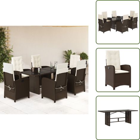 Cojines para sillas - vidaXL Set comedor de jardín 7 pzas con cojines ratán sintético marrón - Muebles de exterior